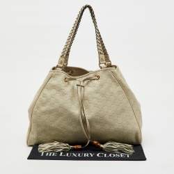 Gucci Cream Guccissima Leather Large Peggy Drawstring Tote