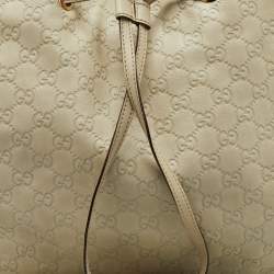 Gucci Cream Guccissima Leather Large Peggy Drawstring Tote