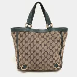 Gucci Beige/Green GG Canvas and Leather Medium Abbey Tote