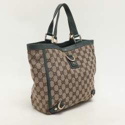 Gucci Beige/Green GG Canvas and Leather Medium Abbey Tote