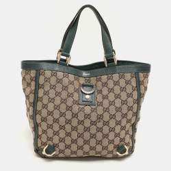 Gucci Beige/Green GG Canvas and Leather Medium Abbey Tote