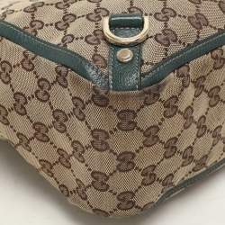 Gucci Beige/Green GG Canvas and Leather Medium Abbey Tote