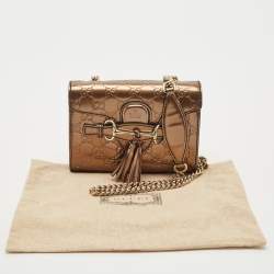 Gucci Bronze Guccissima Patent Leather Mini Emily Chain Shoulder Bag