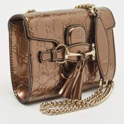 Gucci Bronze Guccissima Patent Leather Mini Emily Chain Shoulder Bag