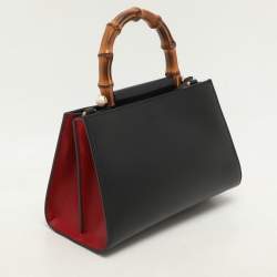 Pre Owned Gucci Black Leather Mini Nymphaea Bamboo Top Handle Bag