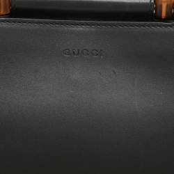 Pre Owned Gucci Black Leather Mini Nymphaea Bamboo Top Handle Bag