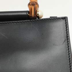 Pre Owned Gucci Black Leather Mini Nymphaea Bamboo Top Handle Bag