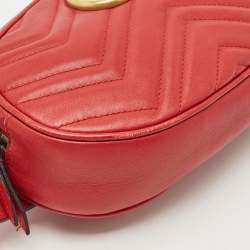 Gucci Red Matelassé Leather GG Marmont Belt Bag
