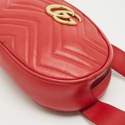 Gucci Red Matelassé Leather GG Marmont Belt Bag