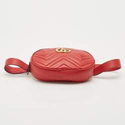 Gucci Red Matelassé Leather GG Marmont Belt Bag