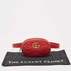 Gucci Red Matelassé Leather GG Marmont Belt Bag