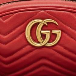 Gucci Red Matelassé Leather GG Marmont Belt Bag