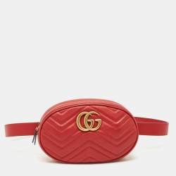 Gucci Red Matelassé Leather GG Marmont Belt Bag