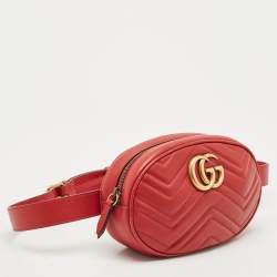 Gucci Red Matelassé Leather GG Marmont Belt Bag