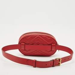 Gucci Red Matelassé Leather GG Marmont Belt Bag