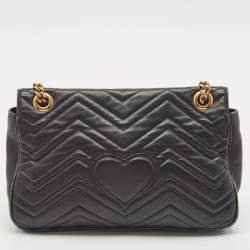 Gucci Black Matelasse Leather Medium GG Marmont Shoulder Bag