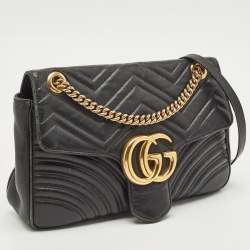 Gucci Black Matelasse Leather Medium GG Marmont Shoulder Bag
