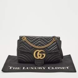 Gucci Black Matelasse Leather Medium GG Marmont Shoulder Bag