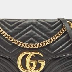 Gucci Black Matelasse Leather Medium GG Marmont Shoulder Bag