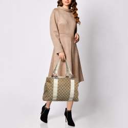 Gucci Off White/beige GG Canvas Medium Bamboo Bar Tote