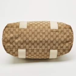 Gucci Off White/beige GG Canvas Medium Bamboo Bar Tote