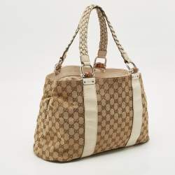 Gucci Off White/beige GG Canvas Medium Bamboo Bar Tote