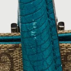 Gucci Beige/Teal Blue GG Supreme Canvas and Leather Vertical Tote