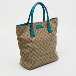 Gucci Beige/Teal Blue GG Supreme Canvas and Leather Vertical Tote