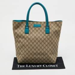 Gucci Beige/Teal Blue GG Supreme Canvas and Leather Vertical Tote