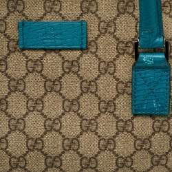 Gucci Beige/Teal Blue GG Supreme Canvas and Leather Vertical Tote