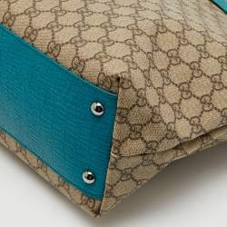 Gucci Beige/Teal Blue GG Supreme Canvas and Leather Vertical Tote