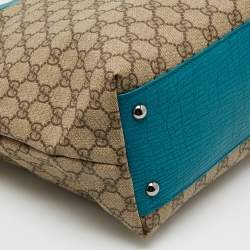 Gucci Beige/Teal Blue GG Supreme Canvas and Leather Vertical Tote
