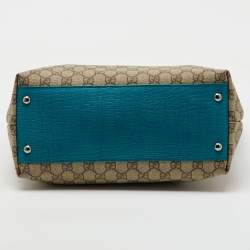 Gucci Beige/Teal Blue GG Supreme Canvas and Leather Vertical Tote
