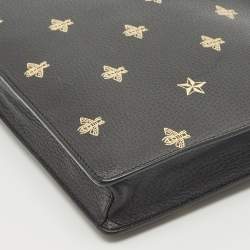 Gucci Black Leather Bee Star Messenger Bag