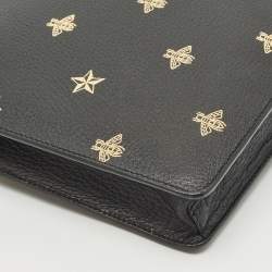 Gucci Black Leather Bee Star Messenger Bag