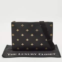 Gucci Black Leather Bee Star Messenger Bag