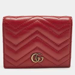 Gucci Red Matelassé Leather GG Marmont Card Case