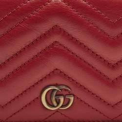 Gucci Red Matelassé Leather GG Marmont Card Case