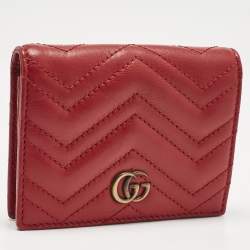 Gucci Red Matelassé Leather GG Marmont Card Case