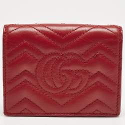 Gucci Red Matelassé Leather GG Marmont Card Case