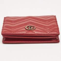 Gucci Red Matelassé Leather GG Marmont Card Case