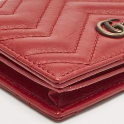 Gucci Red Matelassé Leather GG Marmont Card Case