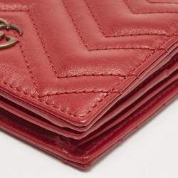 Gucci Red Matelassé Leather GG Marmont Card Case