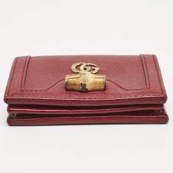 Gucci Burgundy Leather Bamboo Diana Card Case