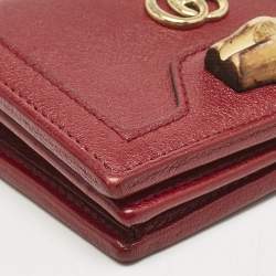 Gucci Burgundy Leather Bamboo Diana Card Case
