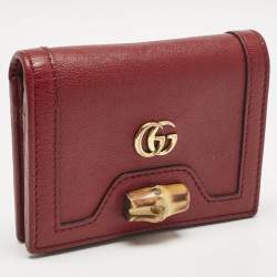 Gucci Burgundy Leather Bamboo Diana Card Case