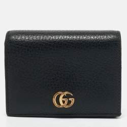 Gucci Black Leather GG Marmont Flap Card Case