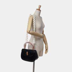 Pre Owned Gucci Black Limited Edition Medium Calfskin Acrylic Classic 2 Top Handle Bag