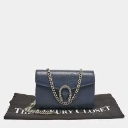 Pre Owned Gucci Navy Blue Leather Mini Dionysus Wallet On Chain