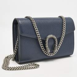 Pre Owned Gucci Navy Blue Leather Mini Dionysus Wallet On Chain